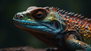 Polychromatic reptile in macro AI Generated photo