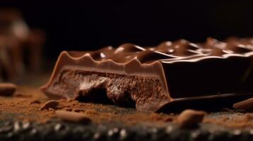Irresistible chocolate delight, Close-up view of a mouthwatering bar with space for text. AI Generated photo
