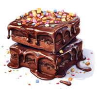 stack of brownies with caramel glaze and candies Watercolor Sublimation AI Generative png