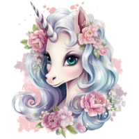 Unicorn with Floral Watercolor Sublimation AI Generative png