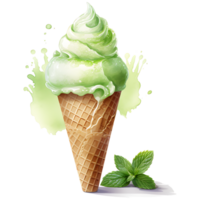 Matcha Grün Tee Eis Sahne mit Minze Aquarell Sublimation ai generativ png