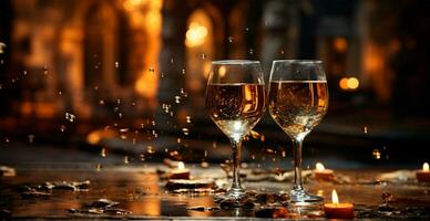 lentes de champán o espumoso vino en un festivo atmósfera. alegre Navidad y contento nuevo año - ai generado imagen foto
