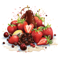 Chocolate fondue with fruits watercolor sublimation transparent background AI Generative png