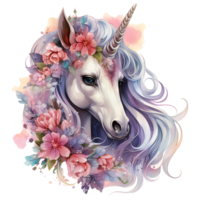 Licorne avec floral aquarelle sublimation ai génératif png