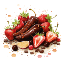 Chocolate fondue with fruits watercolor sublimation transparent background AI Generative png