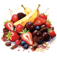 Chocolate fondue with fruits watercolor sublimation transparent background AI Generative png