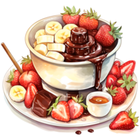 chocolate fondue com frutas aguarela sublimação transparente fundo ai generativo png