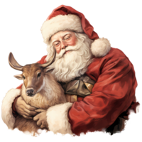 Nap santa claus with wildlife Watercolor Sublimation AI Generative png