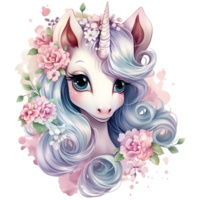 Unicorn with Floral Watercolor Sublimation AI Generative png