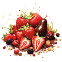 Chocolate fondue with fruits watercolor sublimation transparent background AI Generative png