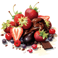 Chocolate fondue with fruits watercolor sublimation transparent background AI Generative png