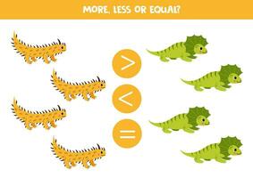 More, less or equal with cartoon Australian reptiles. vector