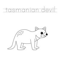 Trace the letters and color cartoon Tasmanian devil. Handwriting practice for kids. vector