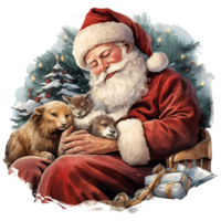 Nap santa claus with wildlife Watercolor Sublimation AI Generative png