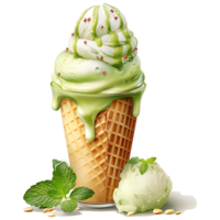 Matcha Green Tea Ice Cream with mint Watercolor Sublimation AI Generative png