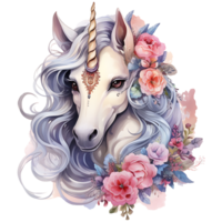Unicorn with Floral Watercolor Sublimation AI Generative png