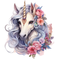 Licorne avec floral aquarelle sublimation ai génératif png