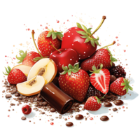 Chocolate fondue with fruits watercolor sublimation transparent background AI Generative png