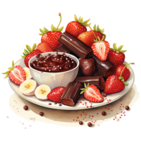 chocola fondue met fruit waterverf sublimatie transparant achtergrond ai generatief png