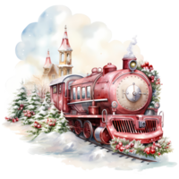 Train Christmas Day Watercolor Clipart Sublimation AI Generative png