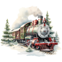 Train Christmas Day Watercolor Clipart Sublimation AI Generative png