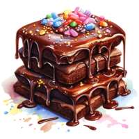 stack van brownies met karamel glazuur en snoepjes waterverf sublimatie ai generatief png