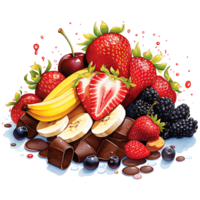 chocola fondue met fruit waterverf sublimatie transparant achtergrond ai generatief png