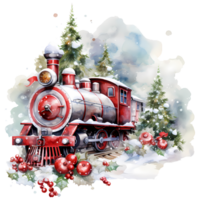 Train Christmas Day Watercolor Clipart Sublimation AI Generative png