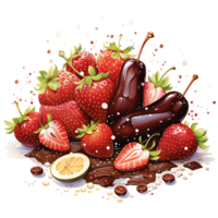 chocola fondue met fruit waterverf sublimatie transparant achtergrond ai generatief png