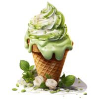 Matcha Green Tea Ice Cream with mint Watercolor Sublimation AI Generative png