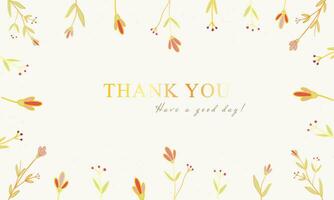 thank you card, greeting card with colorful flowers and golden lines design vector