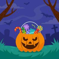 Candy Bucket On Halloween Night vector
