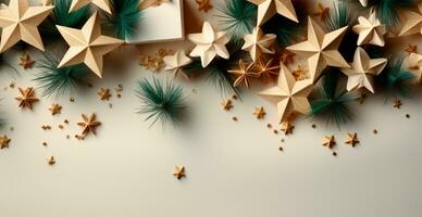 Christmas background made of fir branches and Christmas decorations. Winter holidays, New Year - AI generated image photo