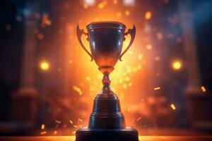 Trophy of victory and accomplishment on a champion-themed background. AI Generated photo