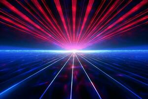 Captivating blue and red shining rays set the disco vibe. AI Generated photo