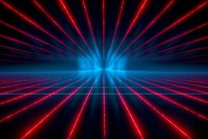 Radiant blue and red rays illuminate the disco background. AI Generated photo