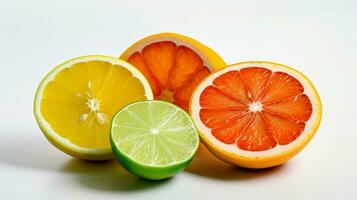 Bright lime and orange slices on white AI Generated photo