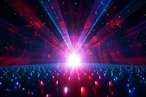 Energetic atmosphere with sparkling blue and red rays at the disco. AI Generated photo