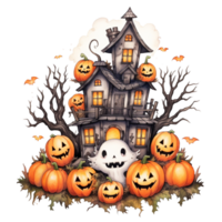 AI Generative halloween castle and house illustration png