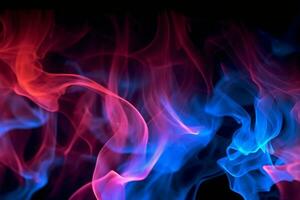 Dynamic red and blue flames dance against a black backdrop. AI Generated photo