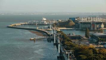 Timelapse of cable car traffic over Lisbon waterfront, Portugal video