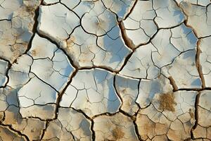 Natures alarm Cracked, dried soil in desert speaks of climate changes severity AI Generated photo