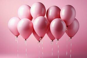 Pastel balloons on pink background 3d rendering, Birthday party background, Copy space AI Generated photo