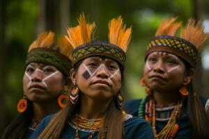 Amazonia tribe children latin. Generate Ai photo