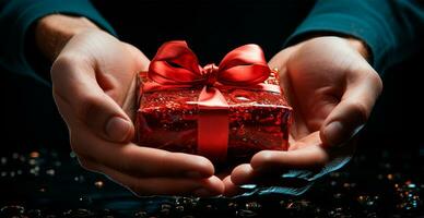 Hands holding a Christmas gift - AI generated image photo