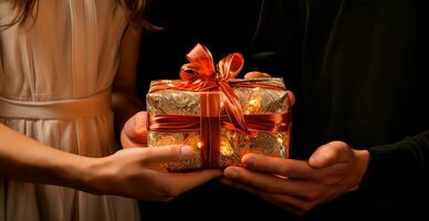 Hands holding a Christmas gift - AI generated image photo