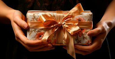 Hands holding a Christmas gift - AI generated image photo