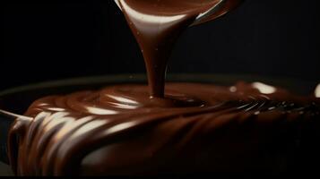 Heavenly chocolate pour, Rich, luscious sauce pouring in a captivating front view. AI Generated photo