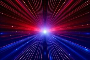 Mesmerizing blue and red shining rays set the disco mood. AI Generated photo