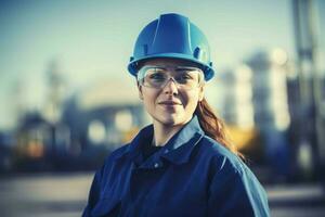 Female engineer oil refinery. Generate Ai photo